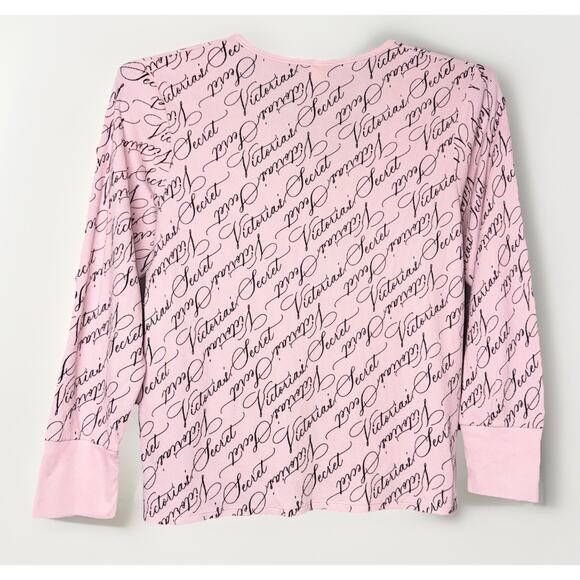 Victorias Secret 2XL Baby Pink Thermal Pajama Set Top Pants Waffle Cursive Print - Picture 2 of 9